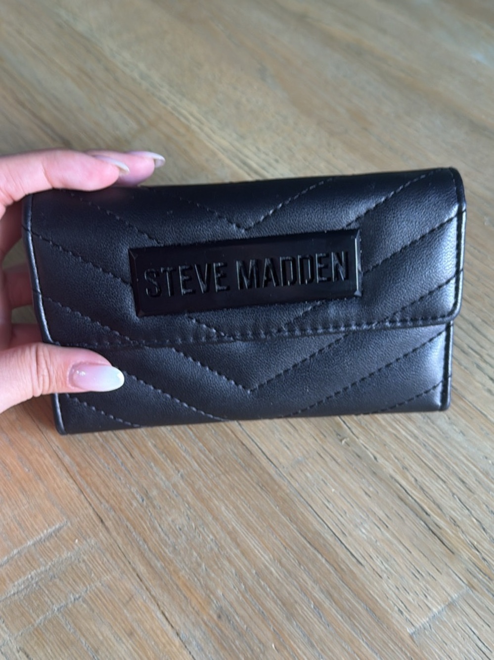 Steve Madden Black Quilted Card & Key Holder